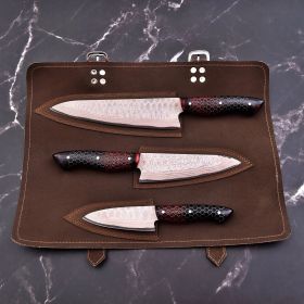 Honeycomb Knife Set | 3 Pcs | Clad Copper Damascus Blade | Faneema Cutlery