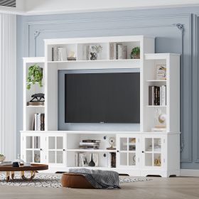 Wall Unit TV Stand With Bookshelves For TVs Up To 65 Modern TV Console Table Media Entertainment Center With Glass Doors & Open Shelves For Livin (Option: White)