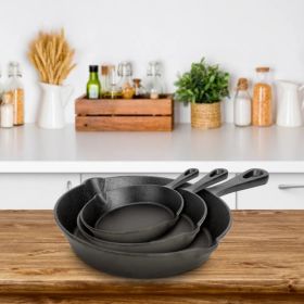 3Pcs Pre-Seasoned Cast Iron Skillet Set 6/8/10in Non-Stick Oven Safe Cookware Heat-Resistant Frying Pan (Color: 3PCSSet)